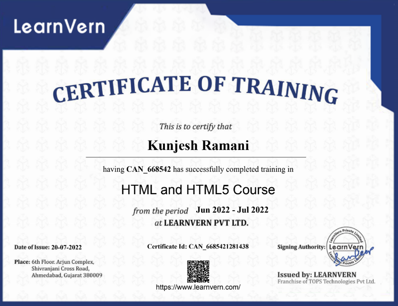 HTML Certificate