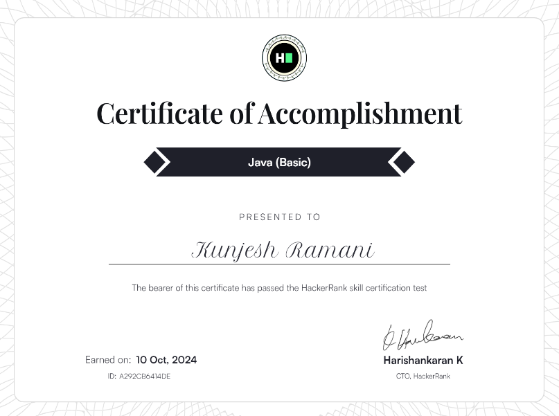 HackerRank Java Basic Certificate