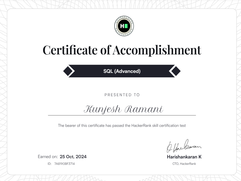 HackerRank SQL Advanced Certificate