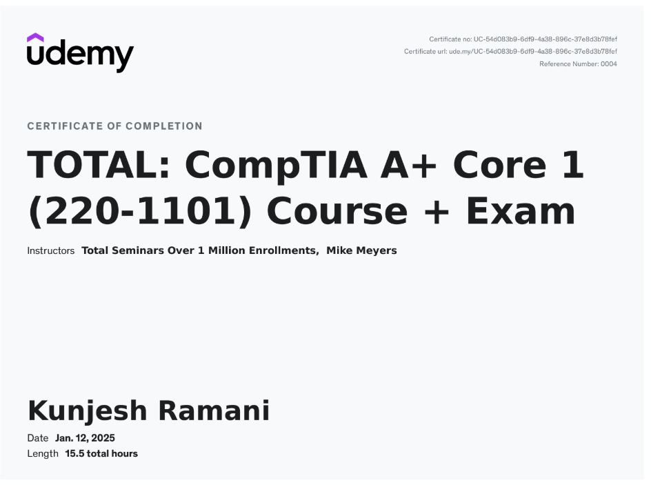 A+ Core 1 Certification