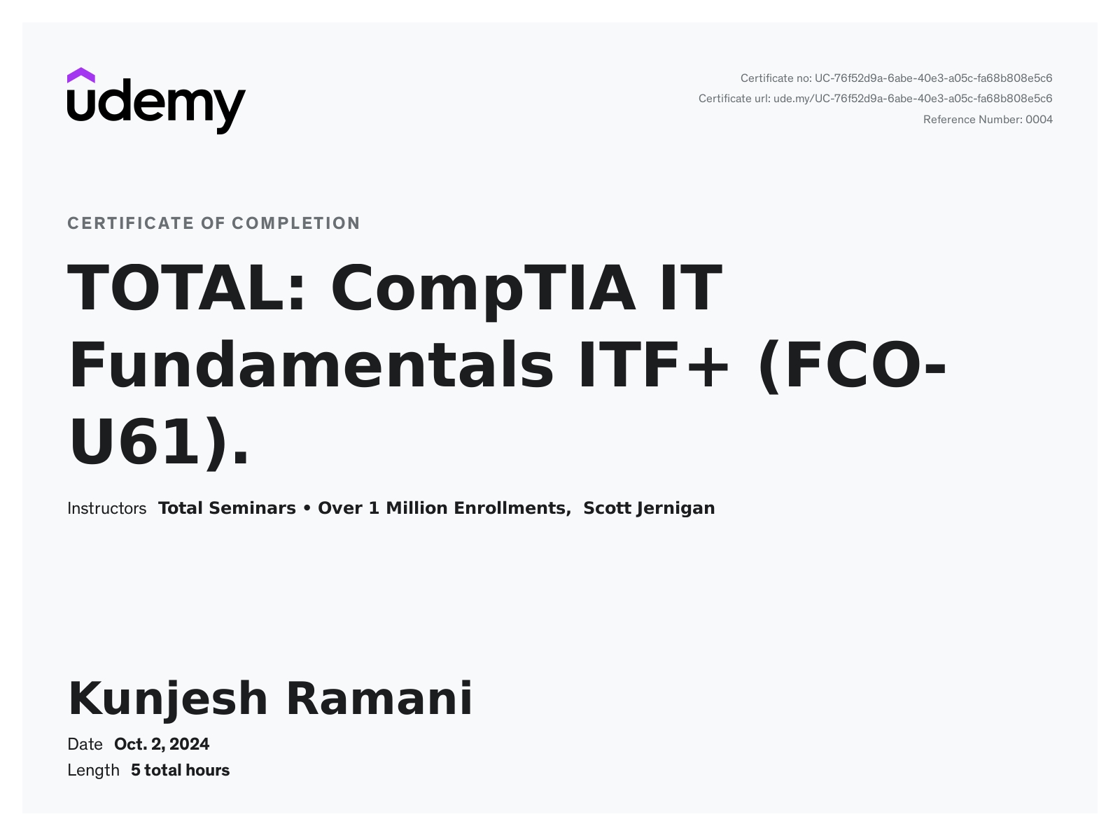 Udemy ITF+ Certificate