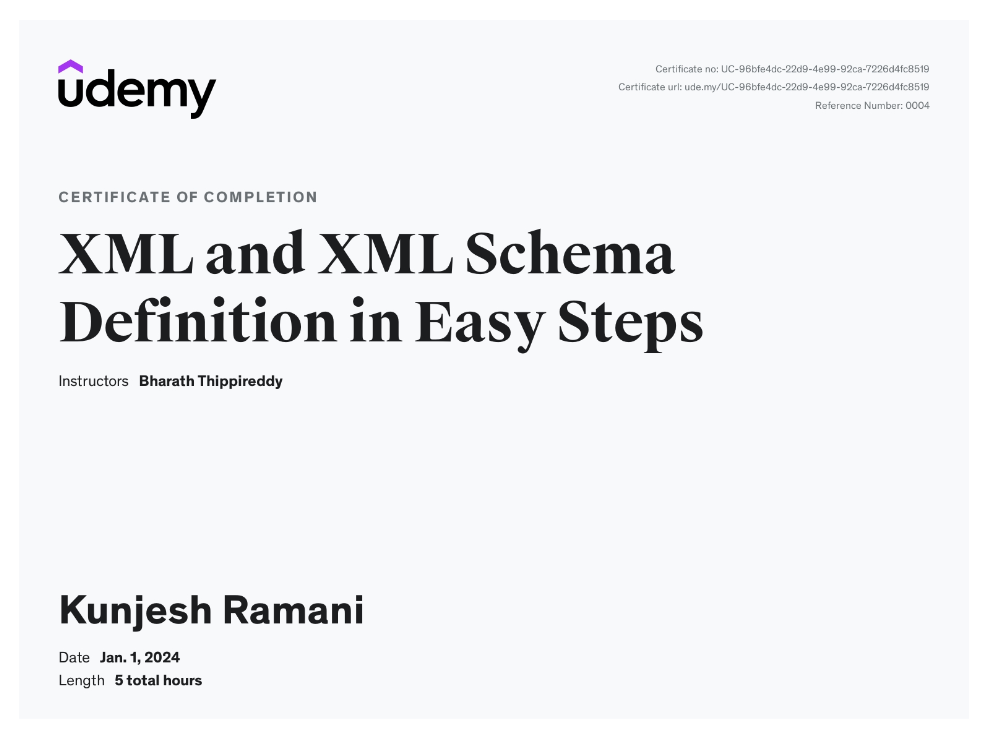 Udemy XML Certificate